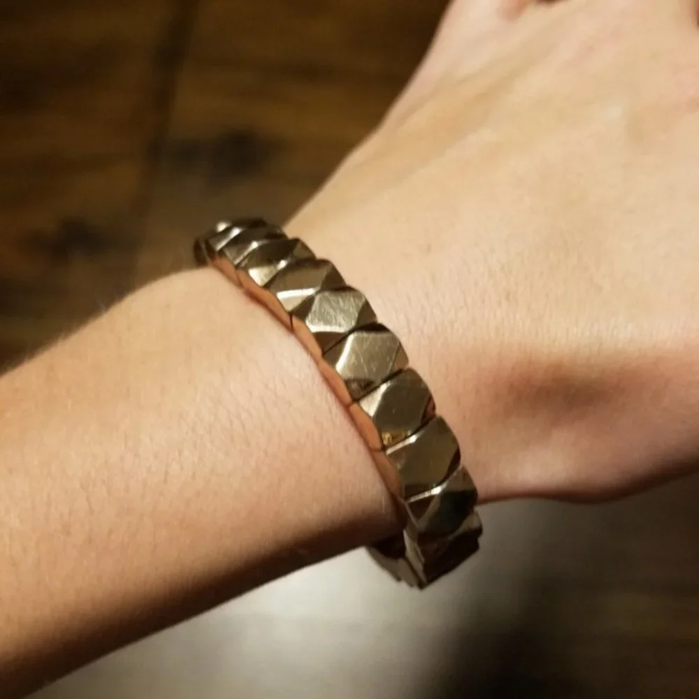 Fossil Rose Gold Geometric Bracelet Shiny Stretch Preppy Boho Bride Classic Work - Picture 2 of 6